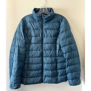 EDDIE BAUER Jacket Women's Medium Full Zip Down Filled Quilted Blue Mock Neck